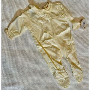 NWT Vintage Styled By The Sheperd Baby Pale Yellow Christening Footsie Small 3-6